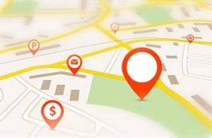 Navigation map with red empty pin pointer and tilt-shift effect  | Multimedia in the Courtroom