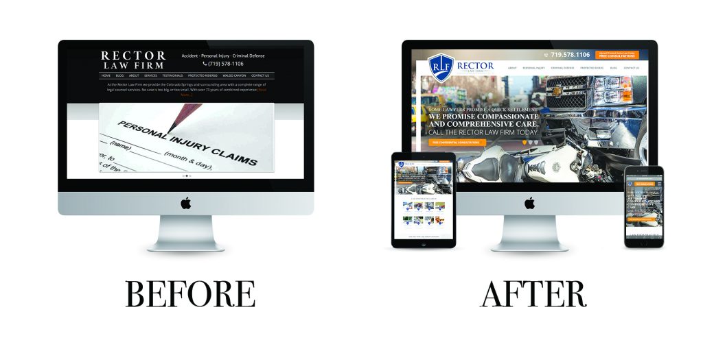 Before and after web sites for the Colorado Springs Personal Injury attorneys at the Rector Law Firm